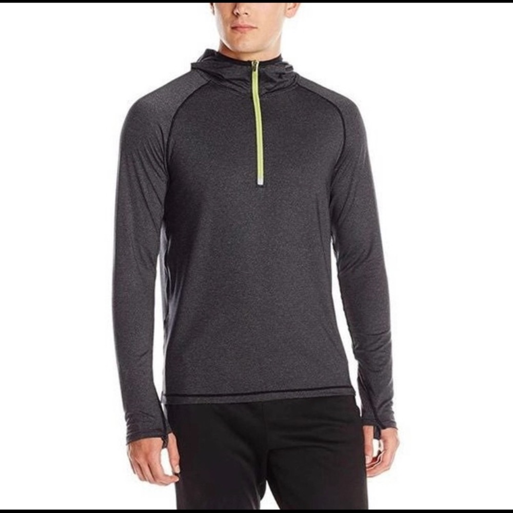 Prana Men's Long Sleeve Tee - Charcoal with Lime Zipper
